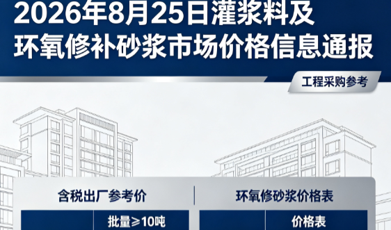 西安2026年8月25日灌浆料及环氧修补砂浆市场价格信息通报